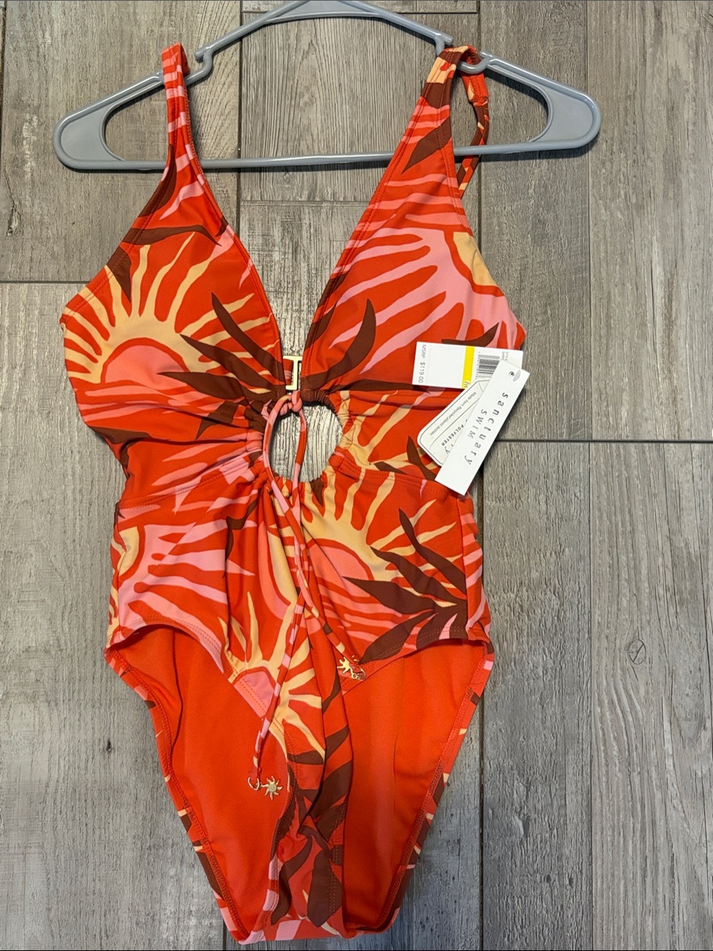 Sanctuary One-Piece Swimsuit in Orange and Pink Sunburst Print